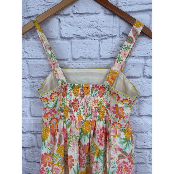 Rachel Zoe Floral Pineapple Smocked Embroidered Tiered Maxi Dress Womens Size 4 - Picture 5 of 14